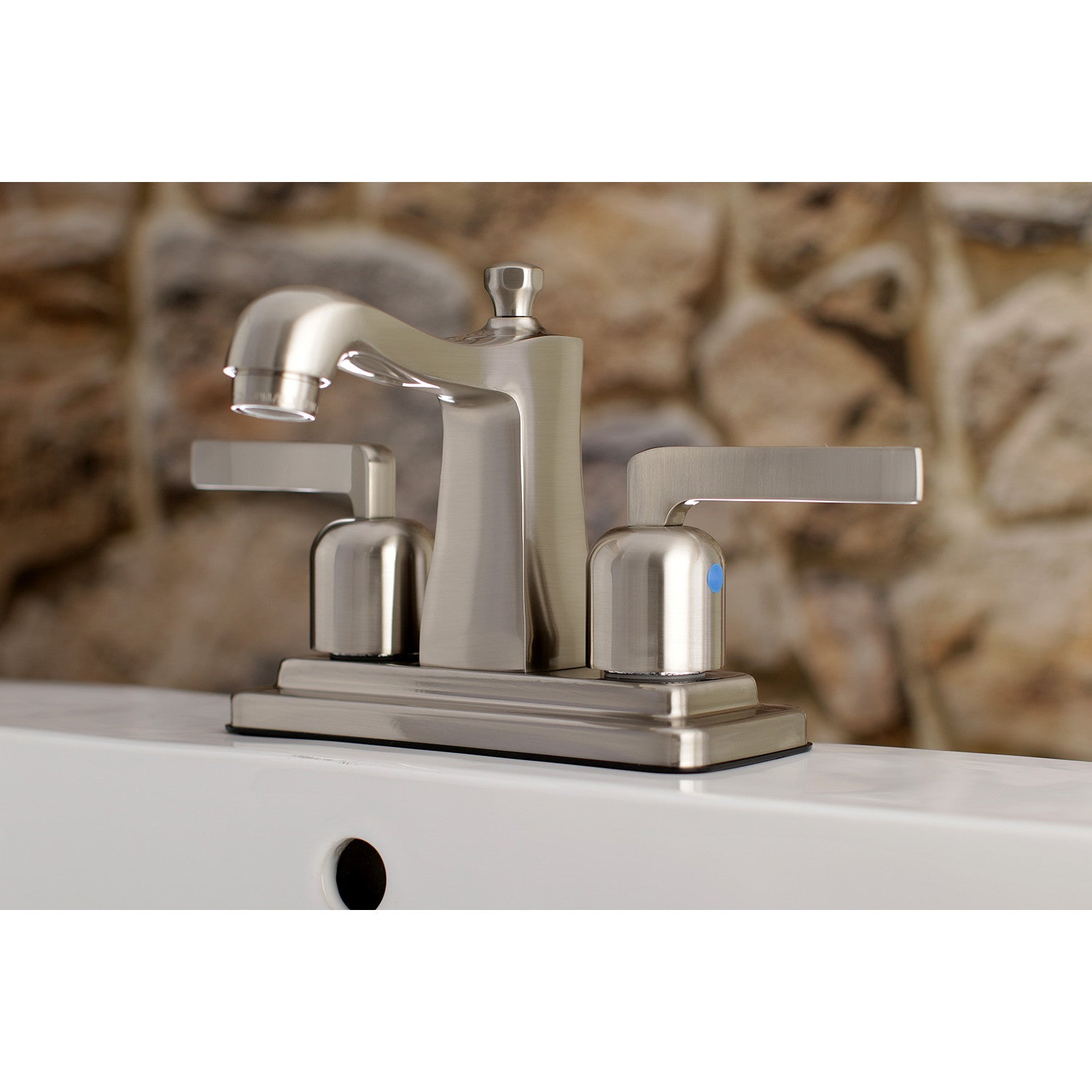 Kingston Tulare FB4648EFL - Centurion Double-Handle 3-Hole Deck Mount 4-Inch Centerset Bathroom Faucet with Pop-Up Drain, Brushed Nickel — thumbnail 2